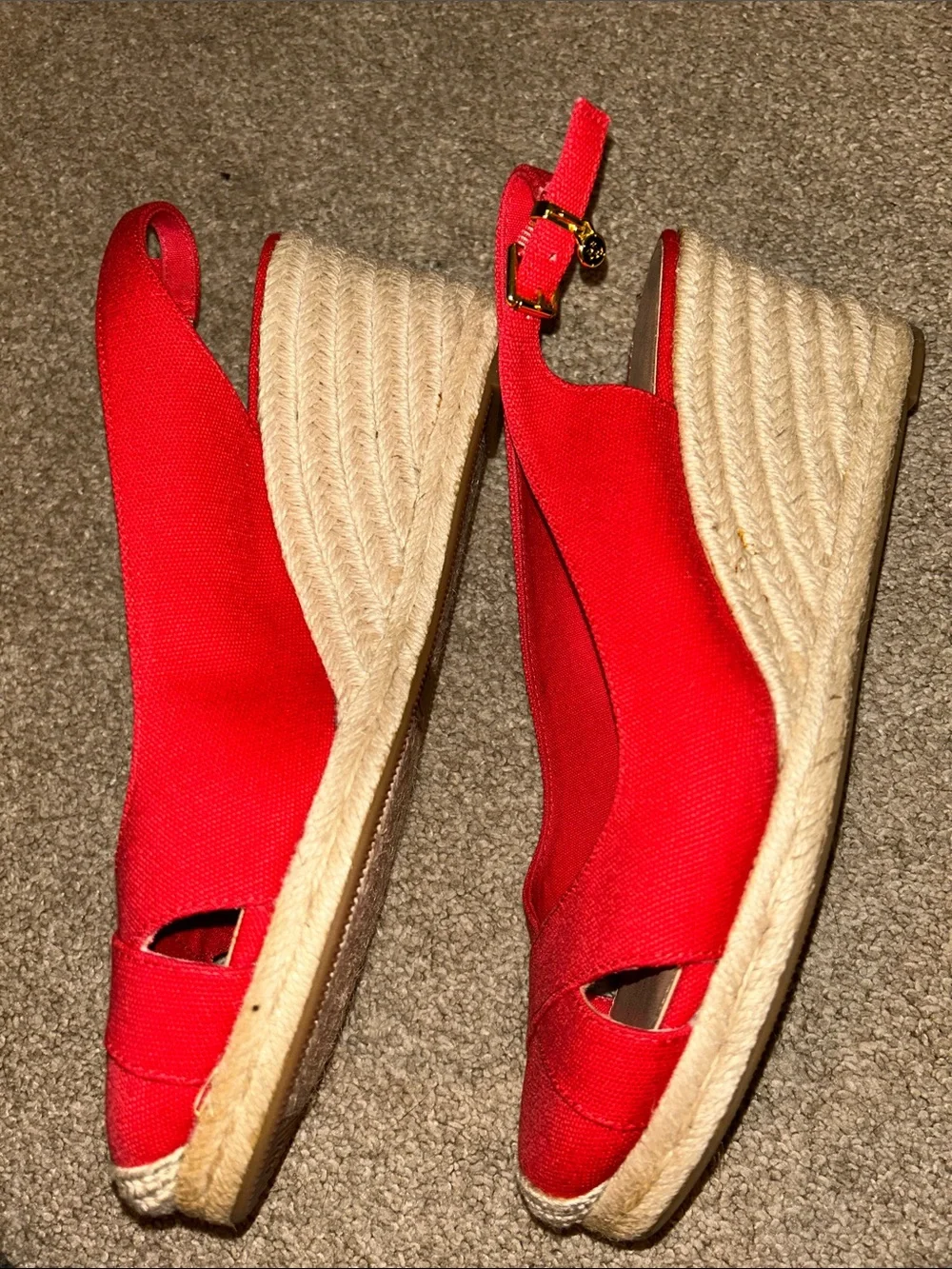 Lauren Ralph Lauren NWOB Bright Red Slingback Espadrille Wedge Sandals Size 9